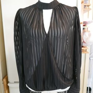 Bisou Bisou Black Sheer Long Sleeve Blouse
